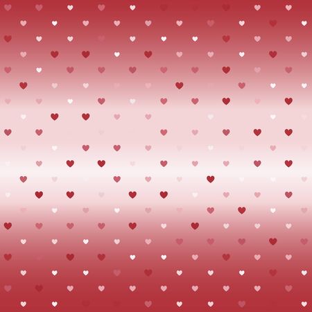 Glowing heart pattern. Seamless vector background - red, rose and pink hearts of different size on gradient backdropのイラスト素材