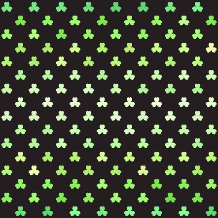 Striped shamrock pattern. Seamless vector background - green trefoils on black backdropのイラスト素材
