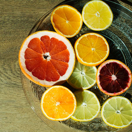 Citrus fruit in a creative way.Fresh fruit background.の写真素材