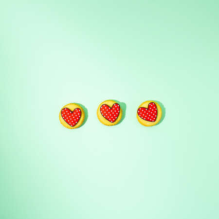 Three sweets on a pastel background. Minimal concert.の写真素材