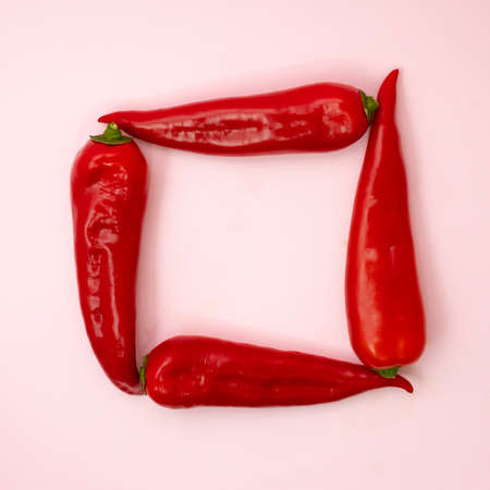Text space framed by red peppers. Minimal fun concept.の写真素材
