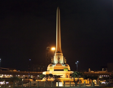 Victory Monument in Thailand in the night の写真素材