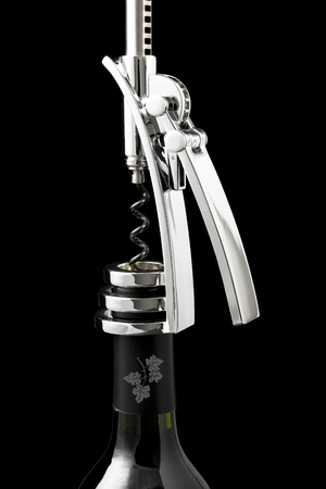 Wine bottle with corkscrew detailの写真素材