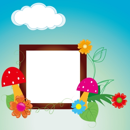Baby scrapbook for the fence, flowers and mushroomsのイラスト素材