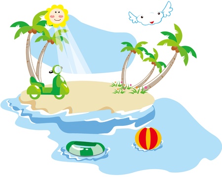 Beautiful beaches, beach car, the beach ball, swimming ringのイラスト素材