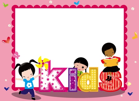 KIDS AND PINK FRAME FOR GIRLのイラスト素材
