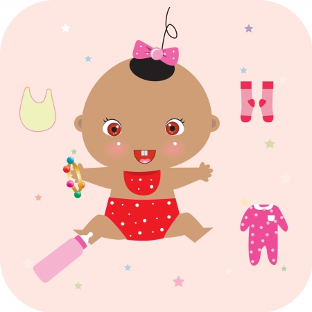 baby, clothing toy and bottleのイラスト素材