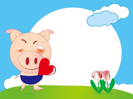 kid s photo framework with pig give your heartのイラスト素材
