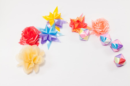 ribbon with a bow on a white backgroundの写真素材