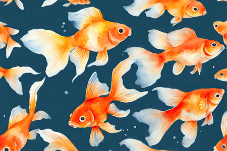 Watercolor pattern with goldfish.の素材
