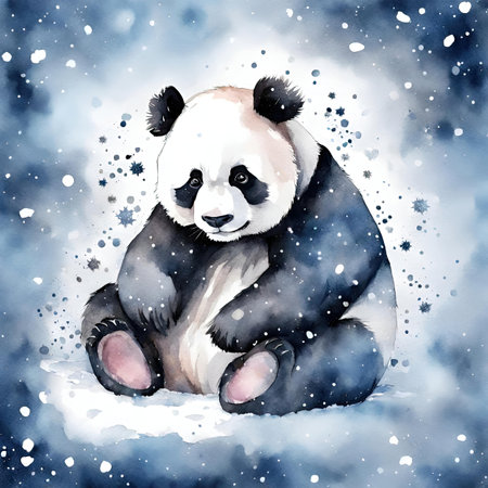 Watercolor Panda in the snow.の素材