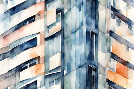 Watercolor abstract background in blue and orange tones.の素材