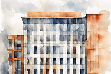 Watercolor modern building in the city.の素材