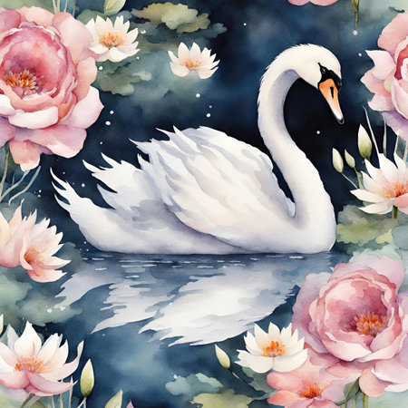 Beautiful vector image with nice watercolor painting of a swanの素材