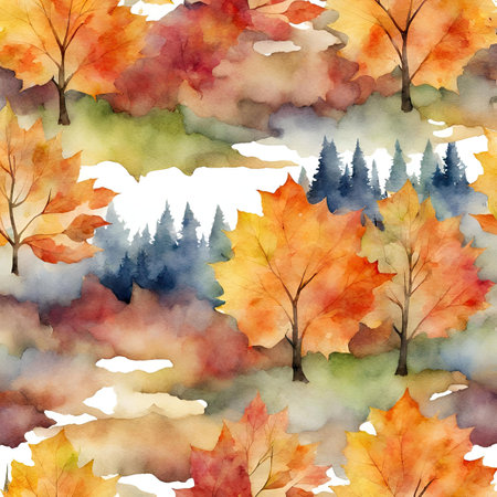 Watercolor pattern with autumn leaves.の素材