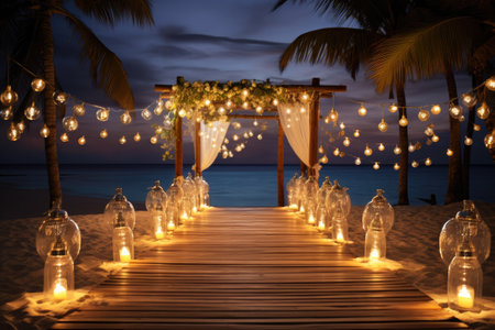 Wedding ceremony on the beach at sunset. Luxury backgroundの素材