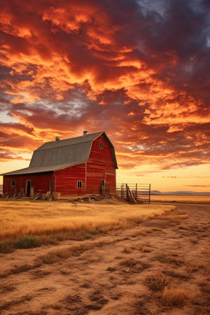 Abandoned red barn at sunsetの素材