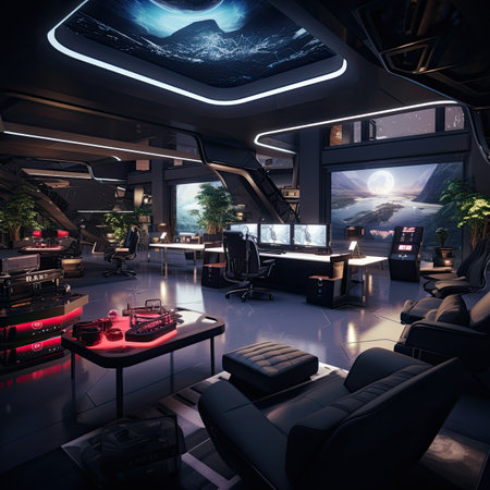 Interior of a modern office at night.の素材