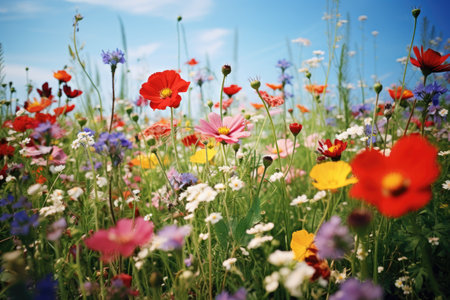 summer meadow with colorful flowersの素材