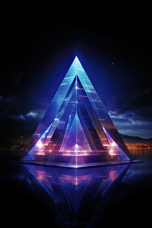 Futuristic crystal pyramid in the night sky.の素材