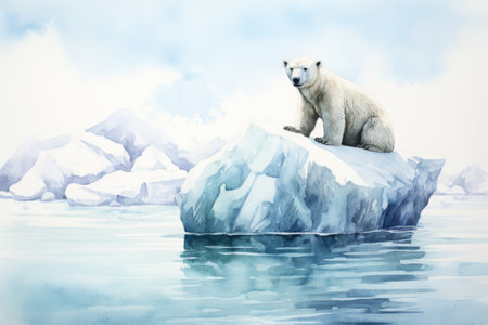 Watercolor Polar bear on the ice floe.の素材