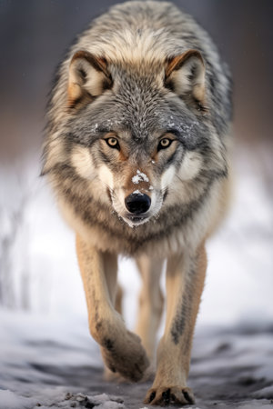 Grey wolf in winter forest.の素材