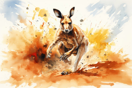 Kangaroo on watercolor splash background.の素材