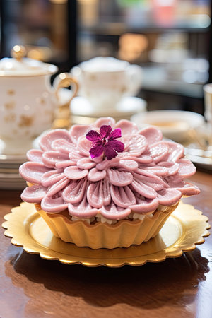Cupcake on the table in a coffee shopの素材