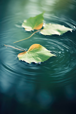 Leaves on the surface of the water.の素材