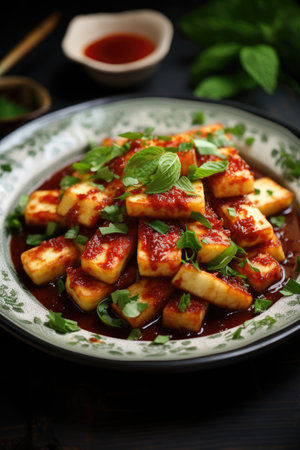 Stuffed Tofu with Cheese and Tomato Sauce, Asian Foodの素材