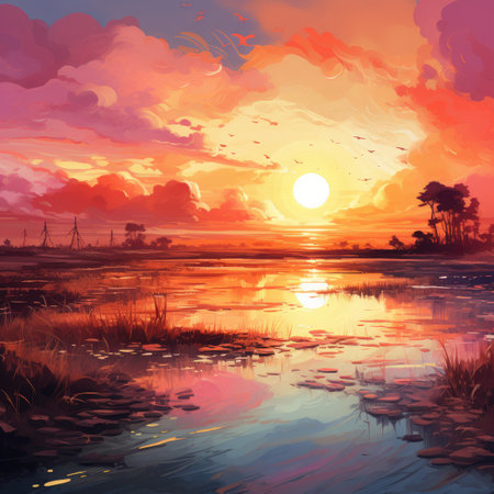 Beautiful sunset over the lake.の素材