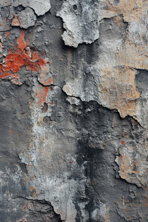 Texture of old rustic wall covered with gray and orange stuccoの素材