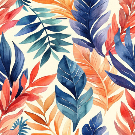 pattern with watercolor tropical leaves.の素材