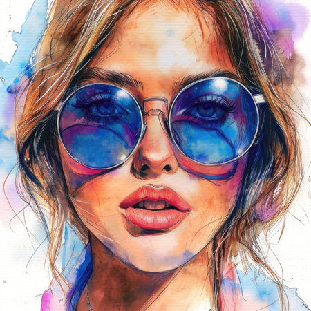 Portrait of a beautiful young woman in sunglasses.の素材