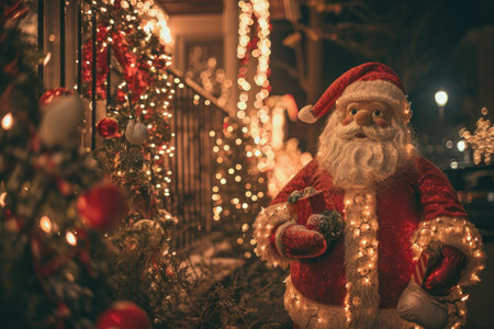 Santa Claus with Christmas decorations on the street. Christmas and New Year concept.の素材