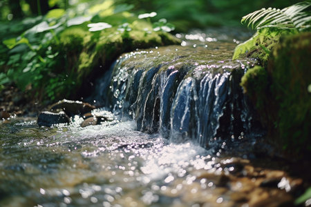 Small waterfall in the forest, close-up. Nature background.の素材