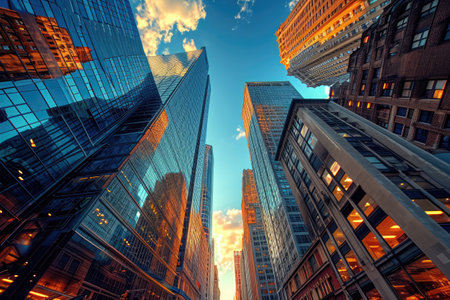 Low angle view of skyscrapers in Cityの素材