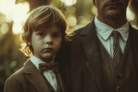 Portrait of a little boy in a suit and bow tie.の素材