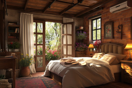 Interior of a rustic bedroom in a country house.の素材