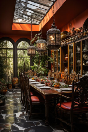 Interior of a halloween dining room in a luxury houseの素材