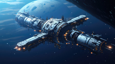Space station in outer space. Futuristic space ship.の素材