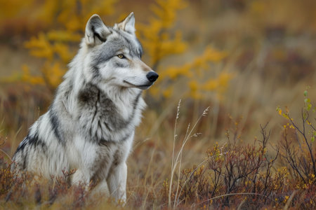 Grey wolf in the autumn taiga.の素材