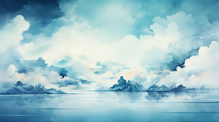 Beautiful landscape with mountains, clouds and sea.の素材