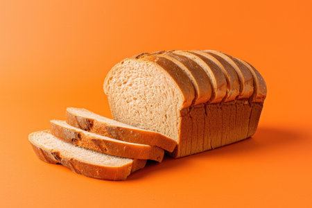 Sliced bread on a bright orange background.の素材
