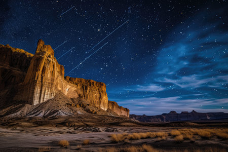 Night view of mountains with starry skyの素材