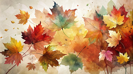 Autumn watercolor background with maple leaves.の素材