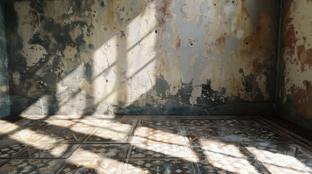 Old grunge room with floor and shadow on the wallの素材