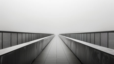 Perspective view of empty walkway in foggy day.の素材