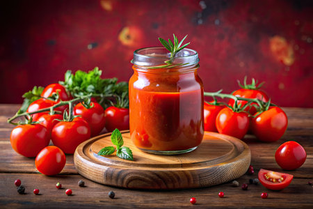 Tomato Juice and Fresh Tomatoes on a Rustic Tableの素材