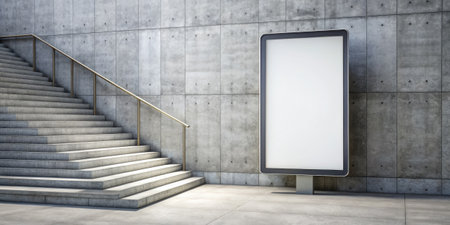 Empty Billboard on a Concrete Staircase Backgroundの素材